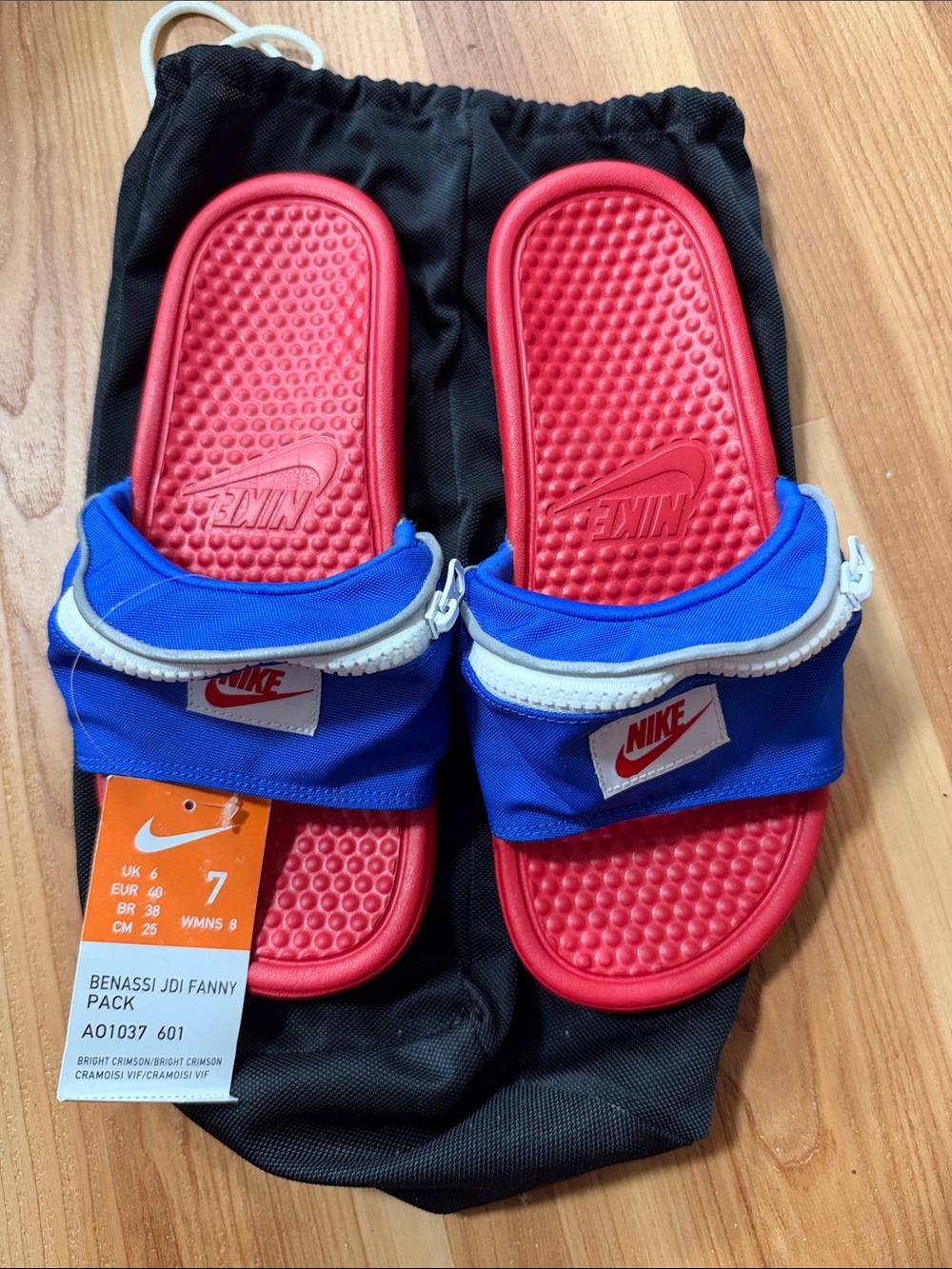 Nike Red & Blue Benassi JDI Fanny Pack Slide Sandals